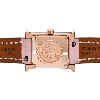 Hermes 18K Rose Gold Alligator Diamond Bezel Rose Opal 17.2mm Heure H Hour Quartz Watch Rose Pale 4 of 5