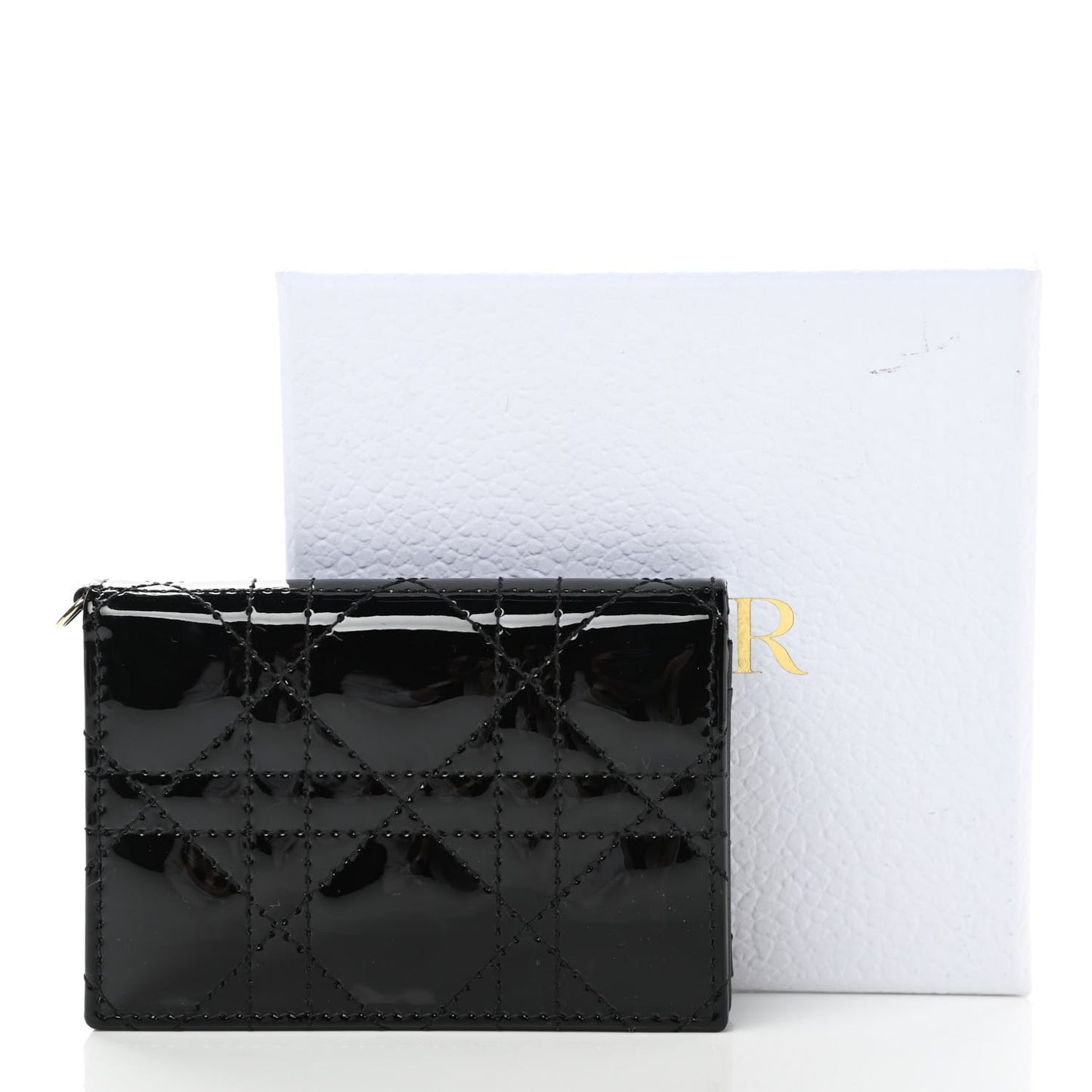 Patent Cannage Small Lady Dior Flap Card Holder Black