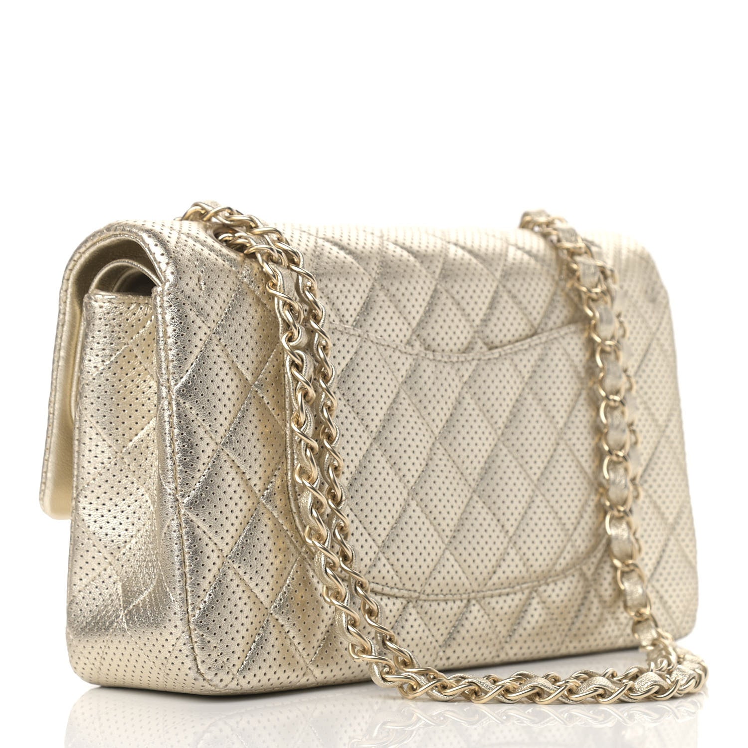 Chanel Metallic Lambskin Perforated Medium Double Flap Gold 3 of 12