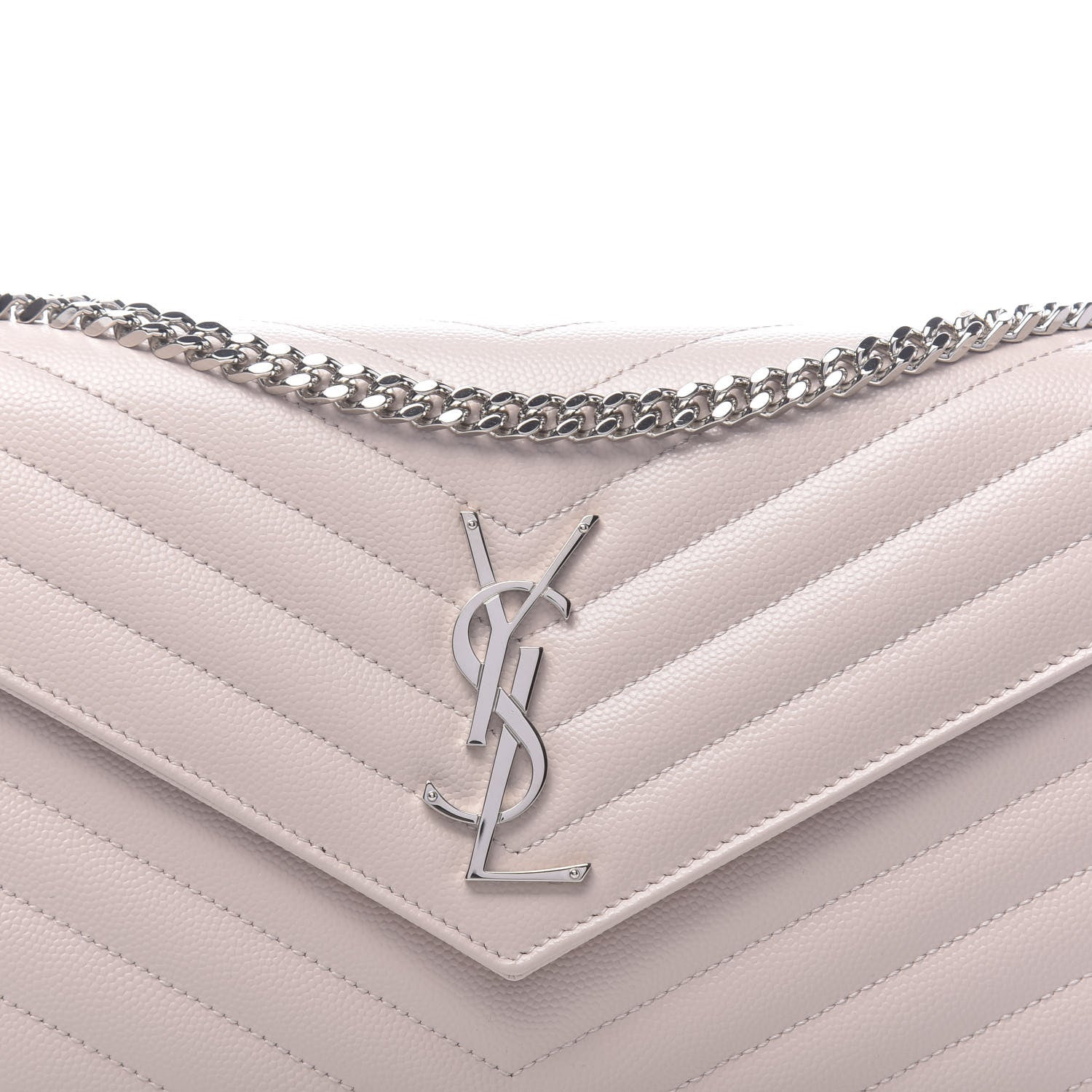 Saint Laurent Grain De Poudre Matelasse Chevron Monogram Chain Wallet Nude Powder 9 of 10