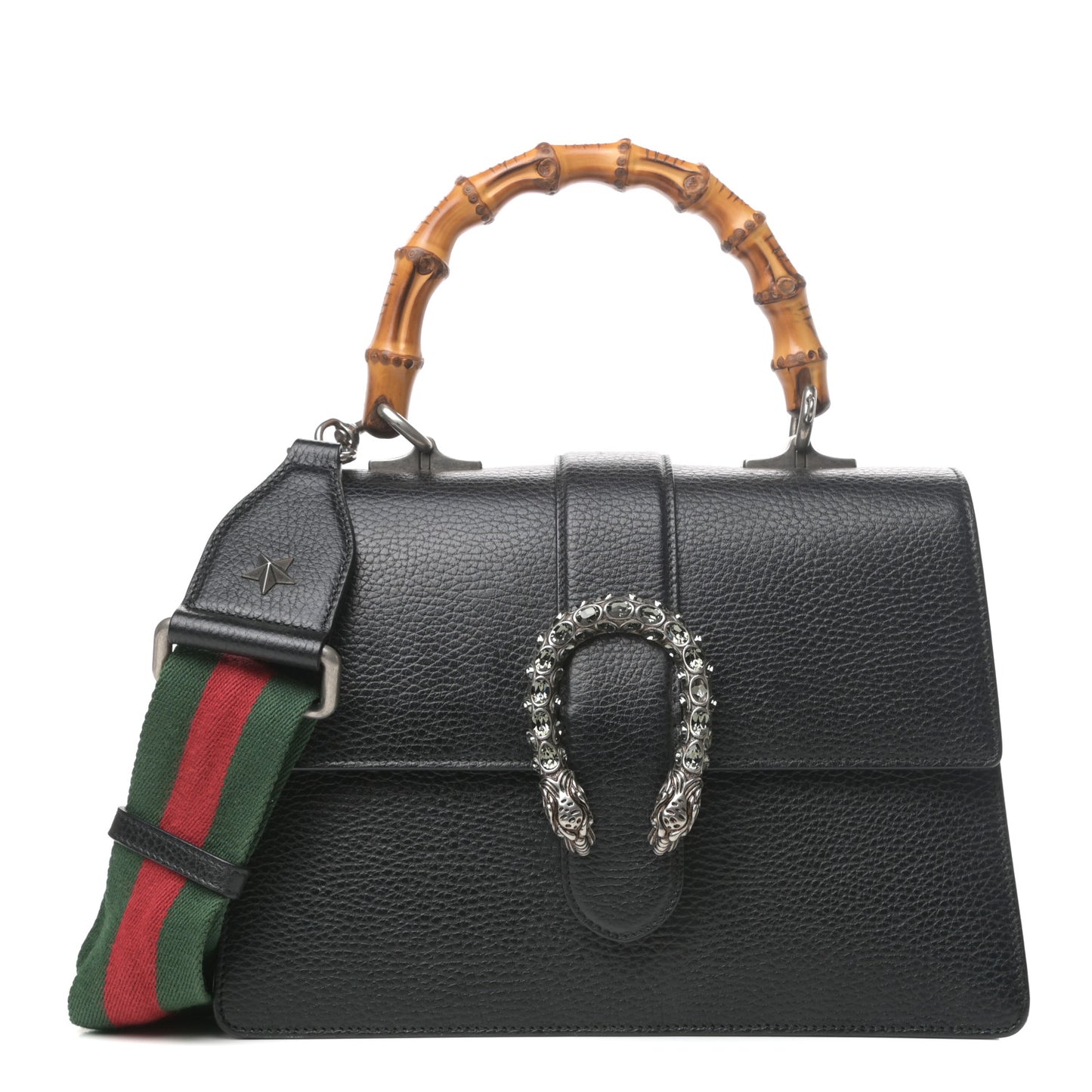 Dollar Calfskin Crystal Web Medium Dionysus Bamboo Top Handle Bag Black Black Diamond