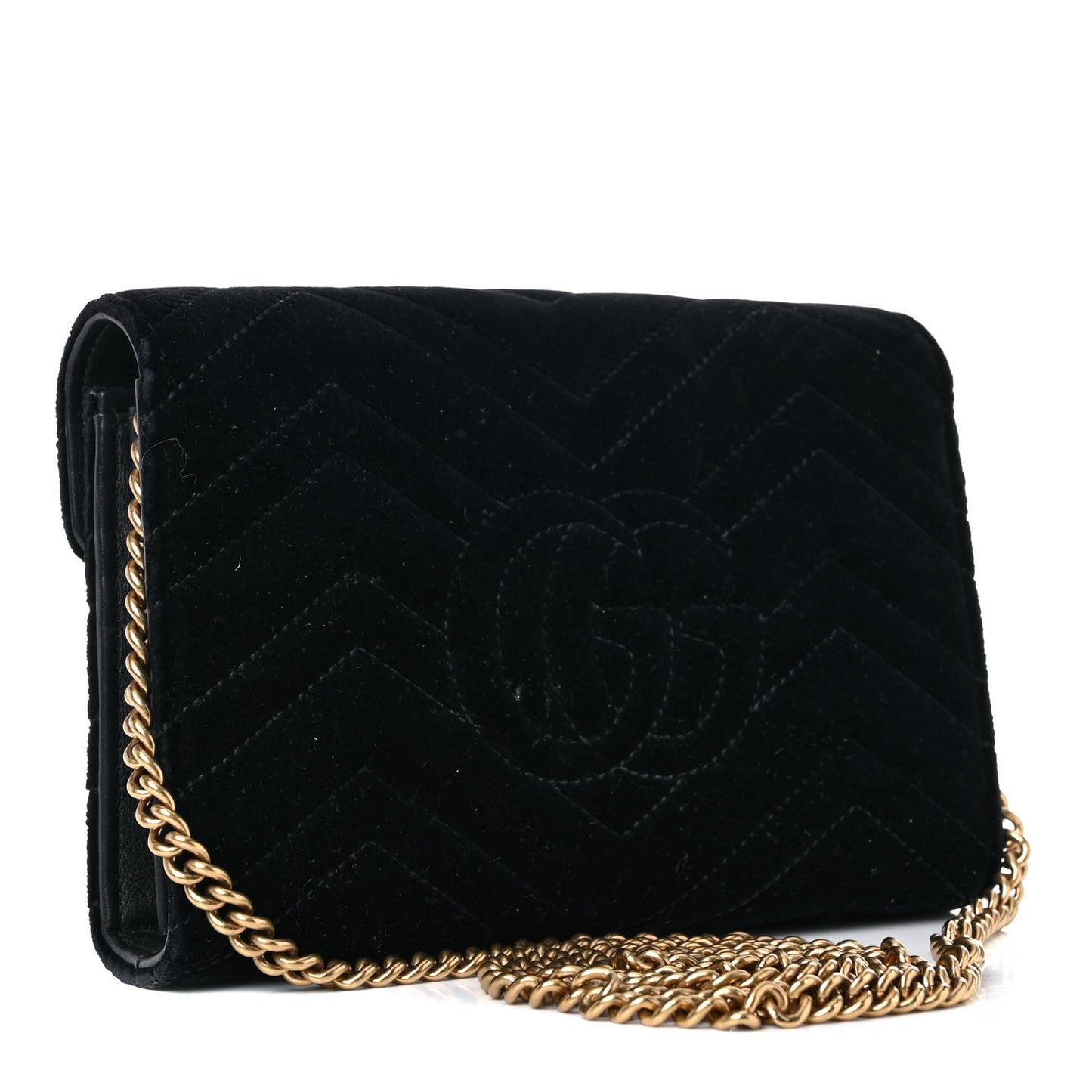 Velvet Matelasse GG Marmont Chain Wallet Black