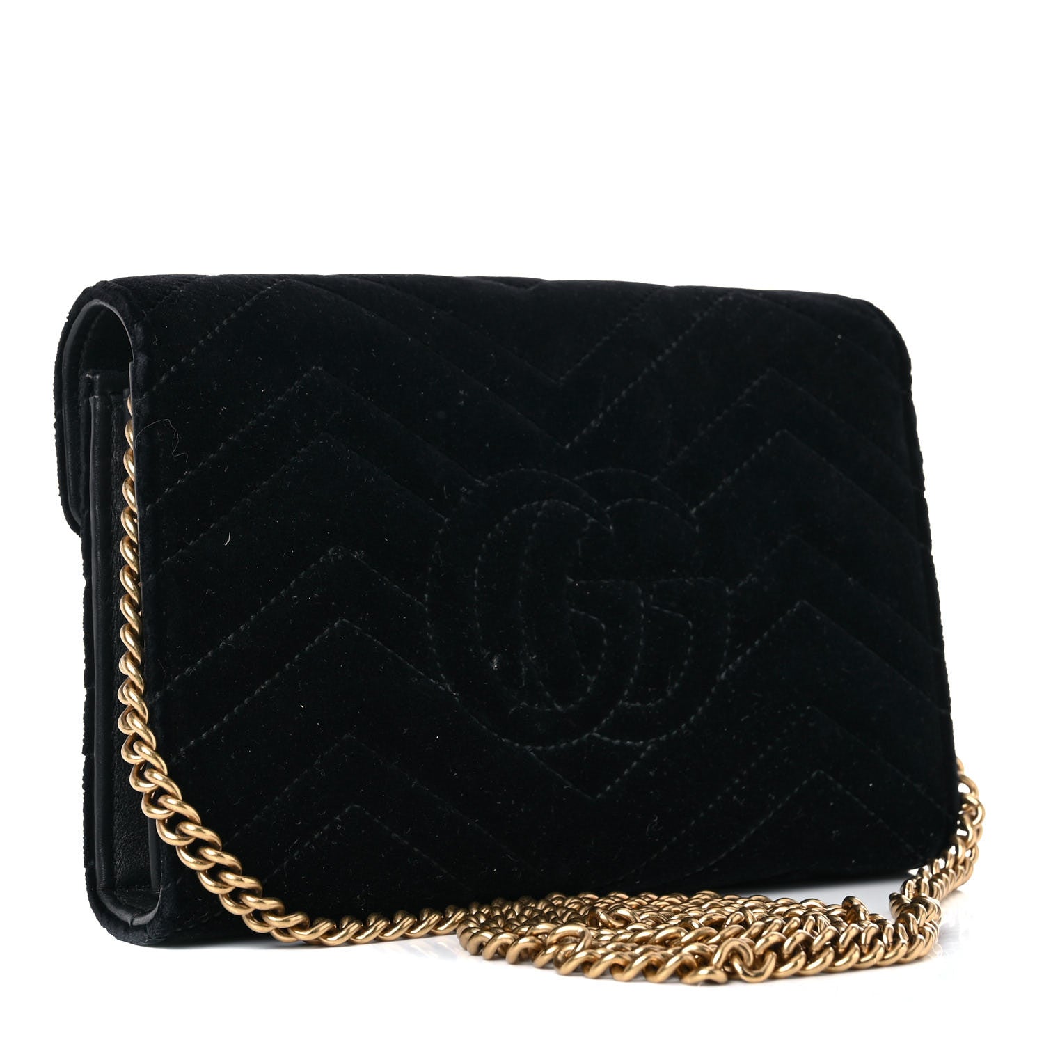 Gucci Velvet Matelasse GG Marmont Chain Wallet Black 3 of 24