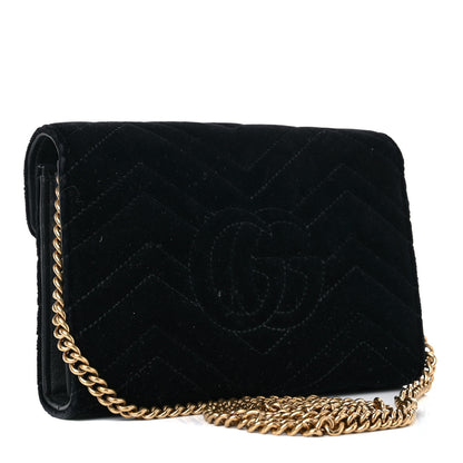 Gucci Velvet Matelasse GG Marmont Chain Wallet Black 3 of 24