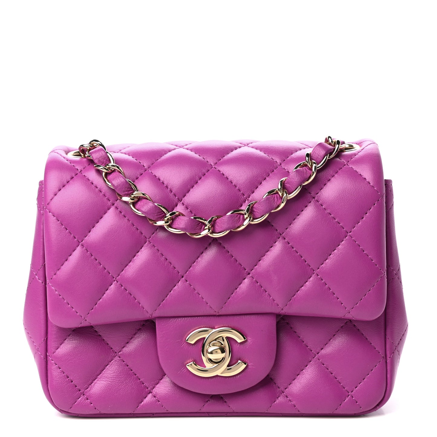 Lambskin Quilted Mini Square Flap Purple