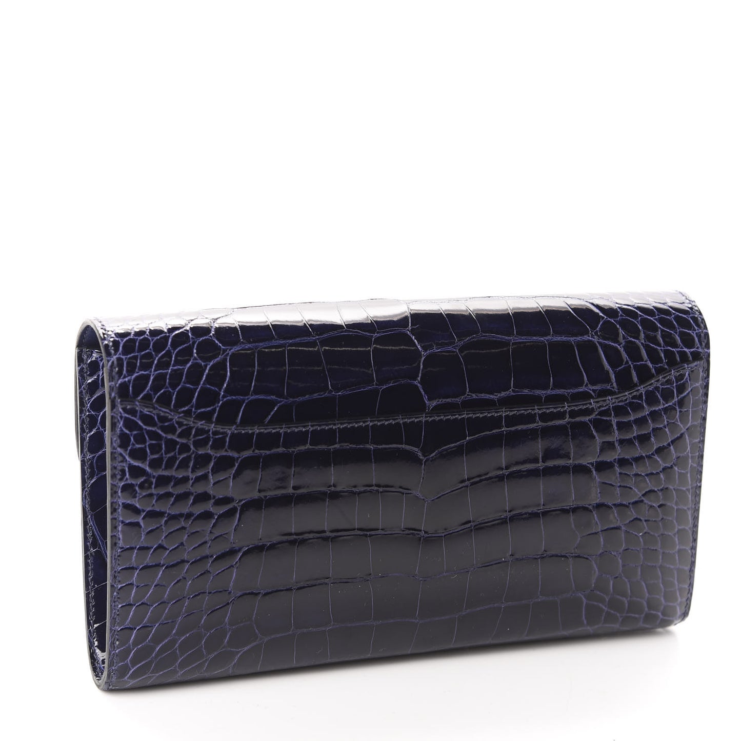 Shiny Alligator Constance Long Wallet Bleu Encre