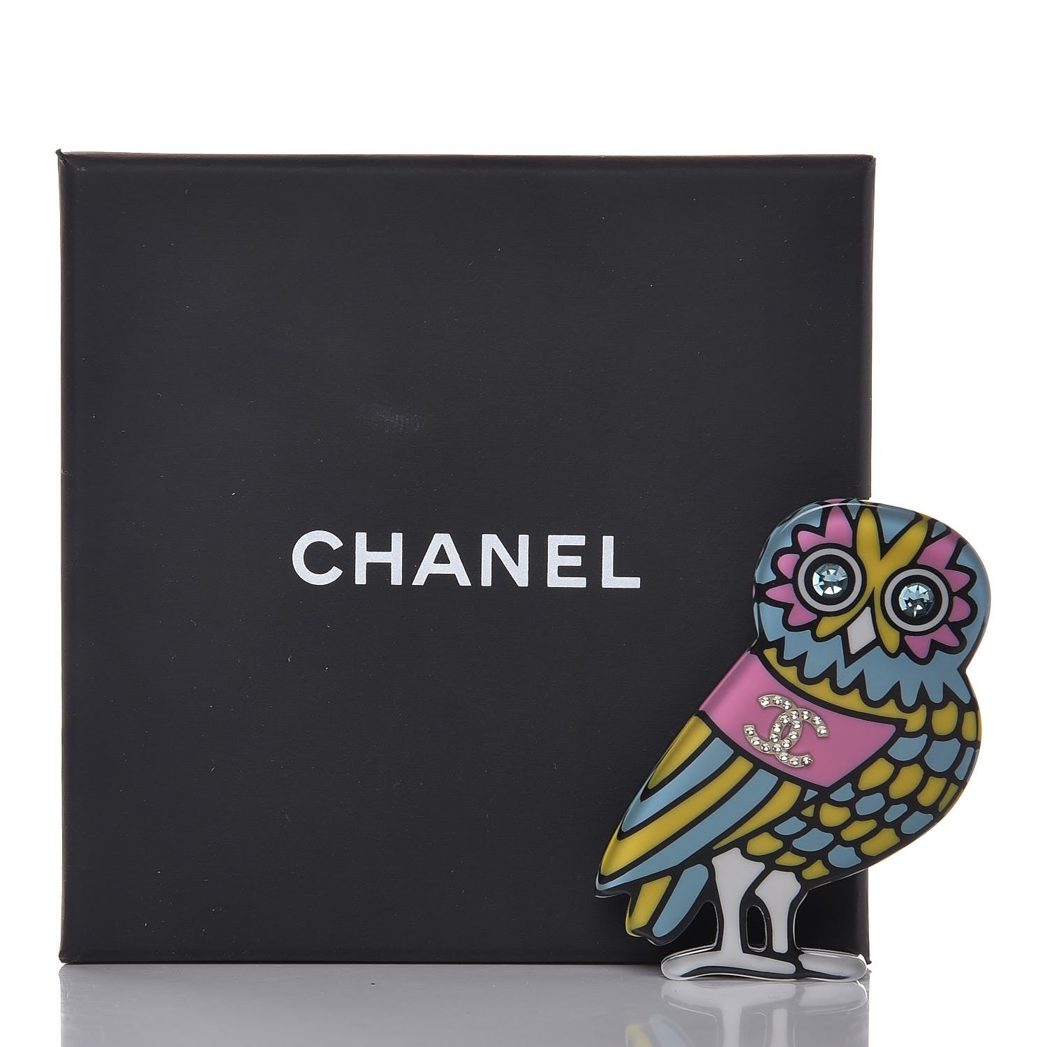 Chanel Resin Crystal Owl CC Brooch Blue Yellow Golden 5 of 5