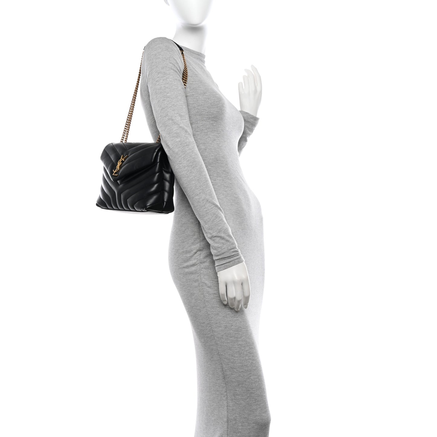 Calfskin Y Quilted Monogram Small Loulou Chain Satchel Black