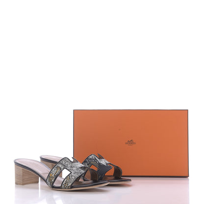 Hermes Canvas Tatoo Print Oasis Equator Sandals 40.5 Black 10 of 10
