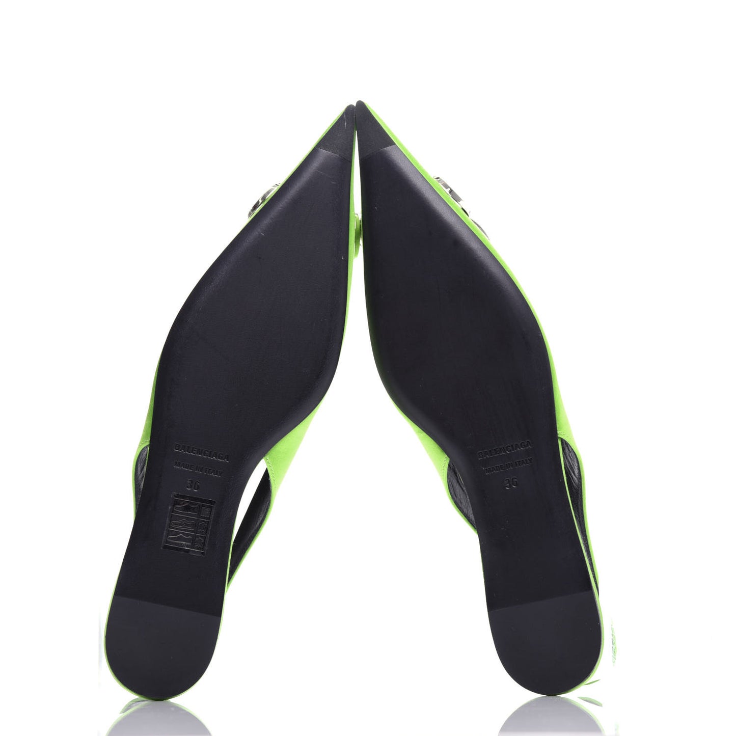 Satin BB Knife Pointy Toe Slingback Flats 36 Neon Green
