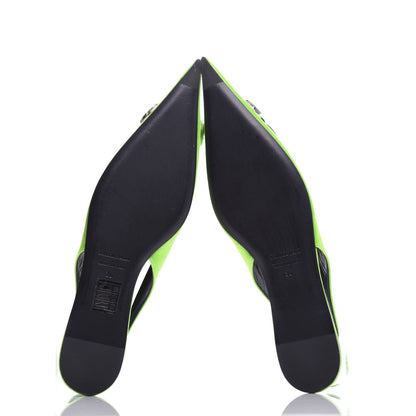 Balenciaga Satin BB Knife Pointy Toe Slingback Flats 36 Neon Green 6 of 10