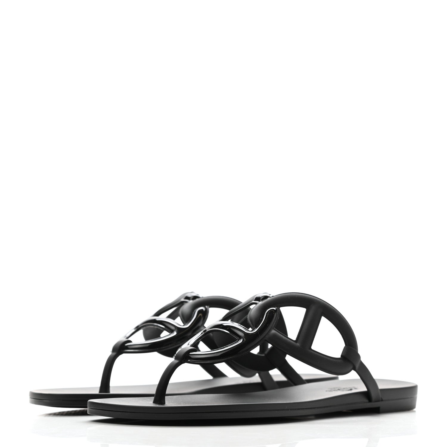 Hermes Rubber Womens Egerie Sandals 37 Black 3 of 8