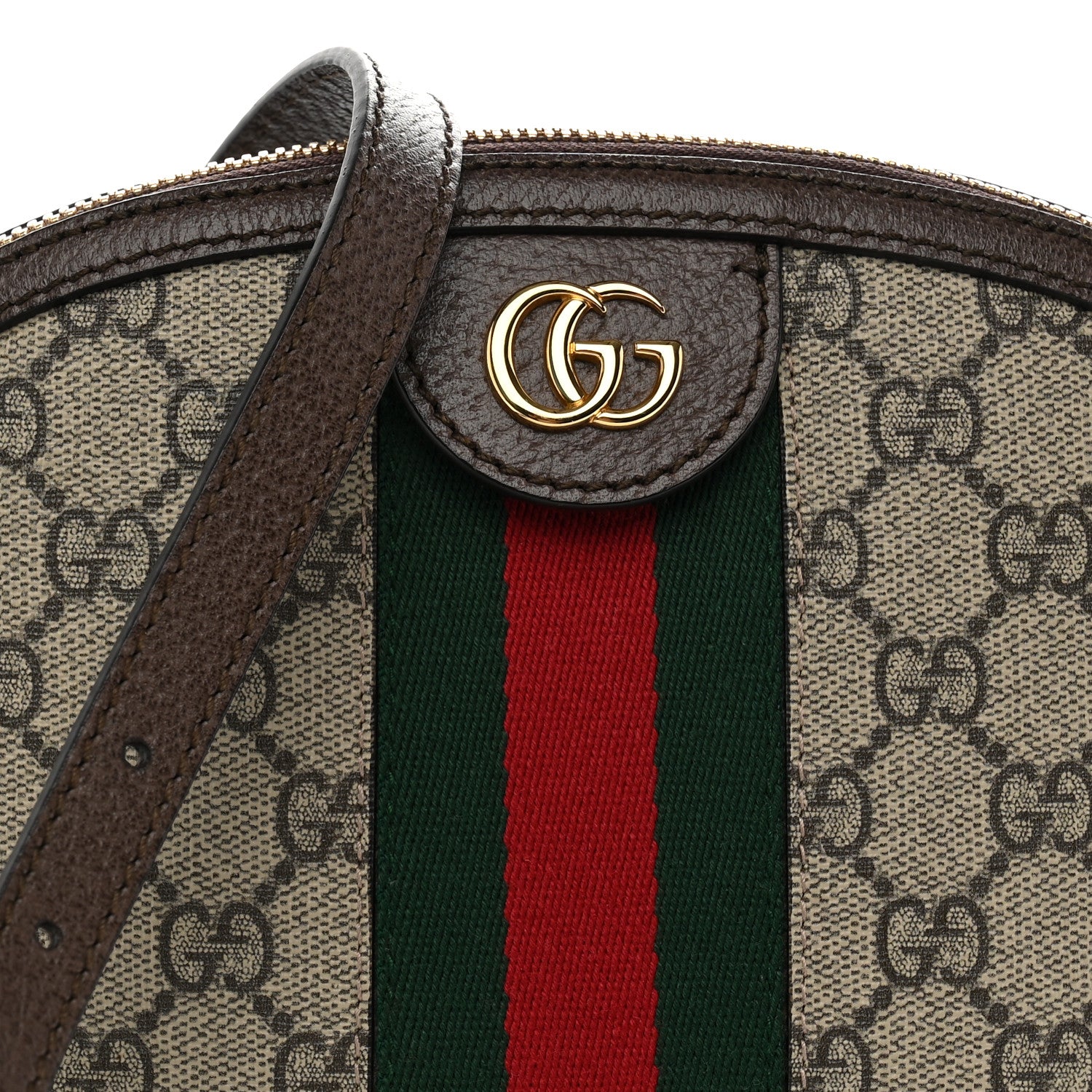 Gucci GG Supreme Monogram Textured Dollar Calfskin Web Small Ophidia Dome Shoulder Bag Beige Ebony New Acero 7 of 9