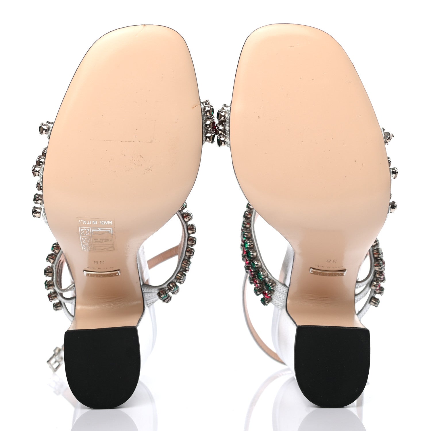 Gucci Nappa Silk Crystal Bertie High Heel Sandals 38 Argento 5 of 11