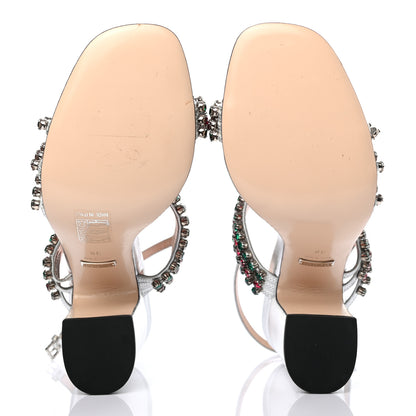 Gucci Nappa Silk Crystal Bertie High Heel Sandals 38 Argento 5 of 11