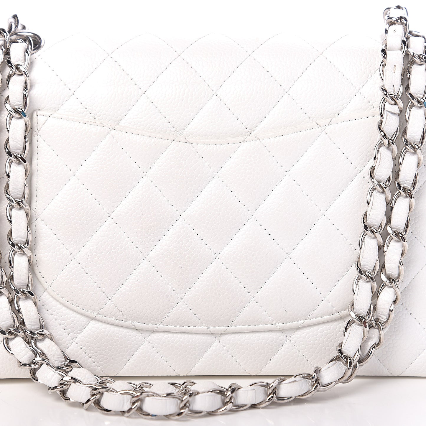 Caviar Quilted Medium Double Flap White