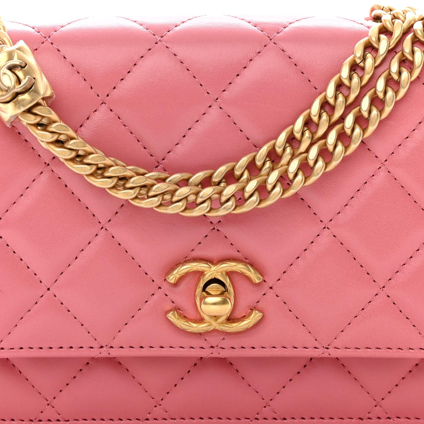 Lambskin Quilted Pillow Crush Wallet On Chain WOC Pink