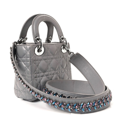 Christian Dior Lambskin Cannage Mini Lady Dior Crystal Strap Grey 2 of 8