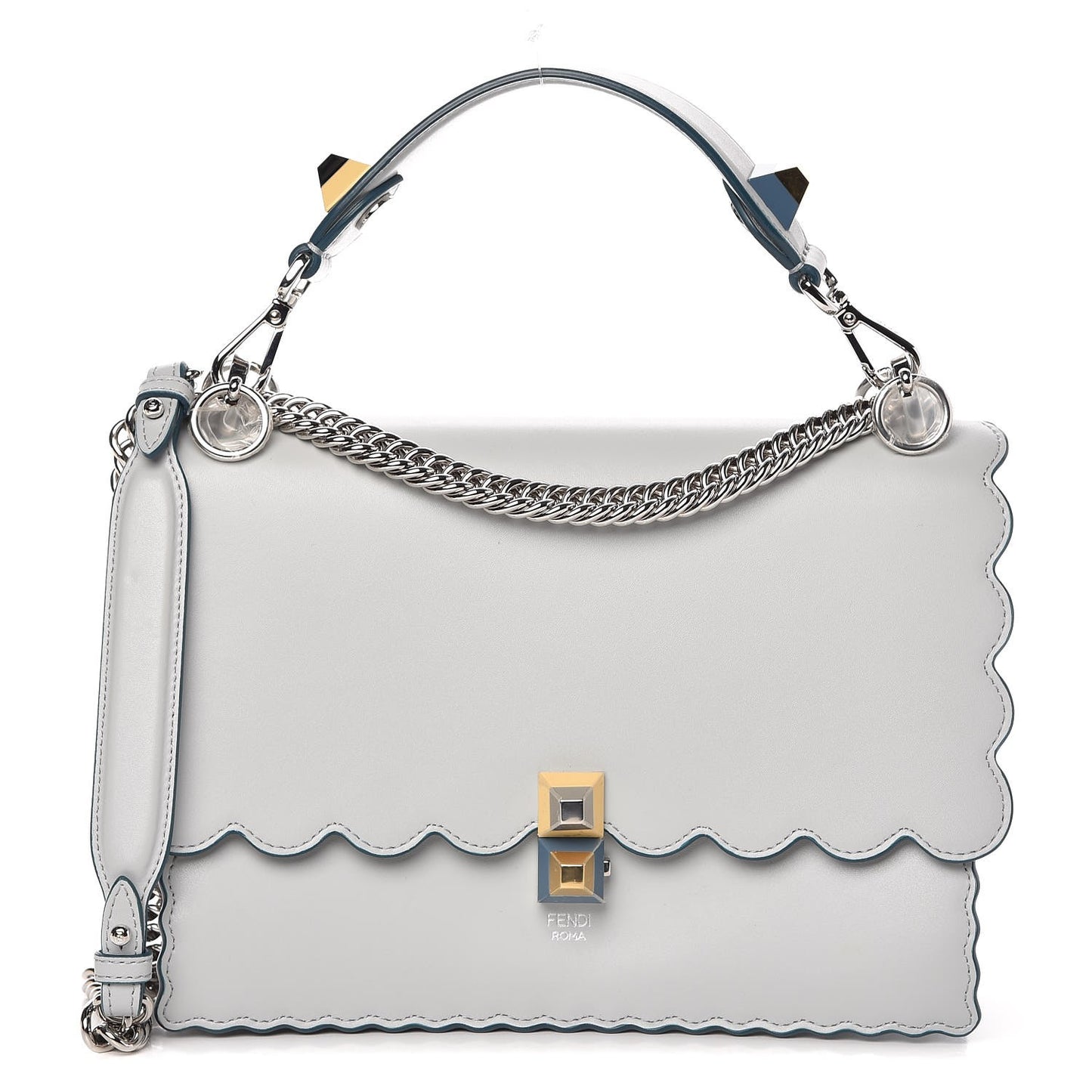Vitello Liberty Scalloped Studded Kan I Shoulder Bag Grigio Perla