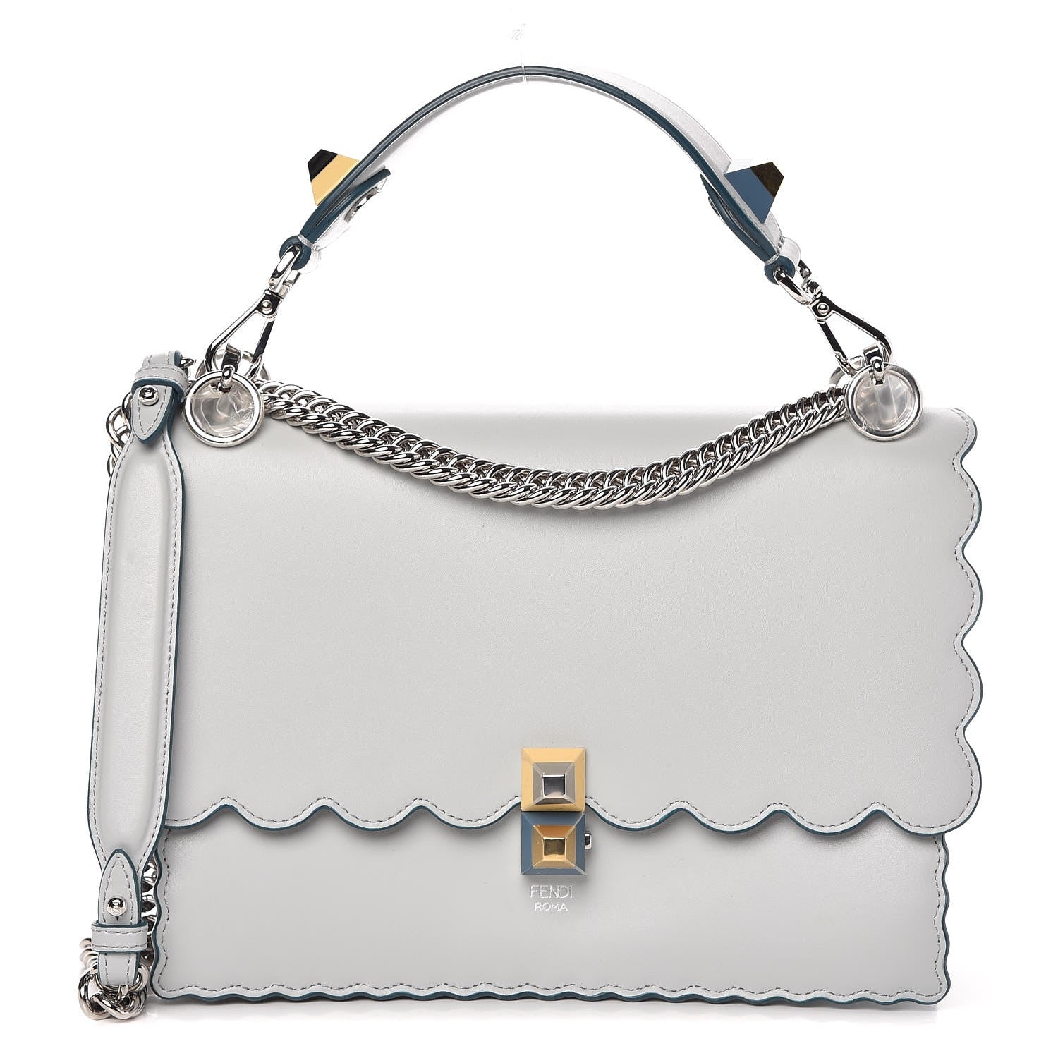 Fendi Vitello Liberty Scalloped Studded Kan I Shoulder Bag Grigio Perla 1 of 11