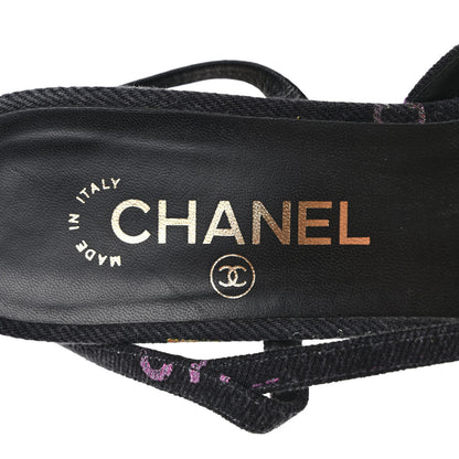 Chanel Denim Cap Toe Denim Mood Slingback Pumps 39 Black Multicolor 7 of 9
