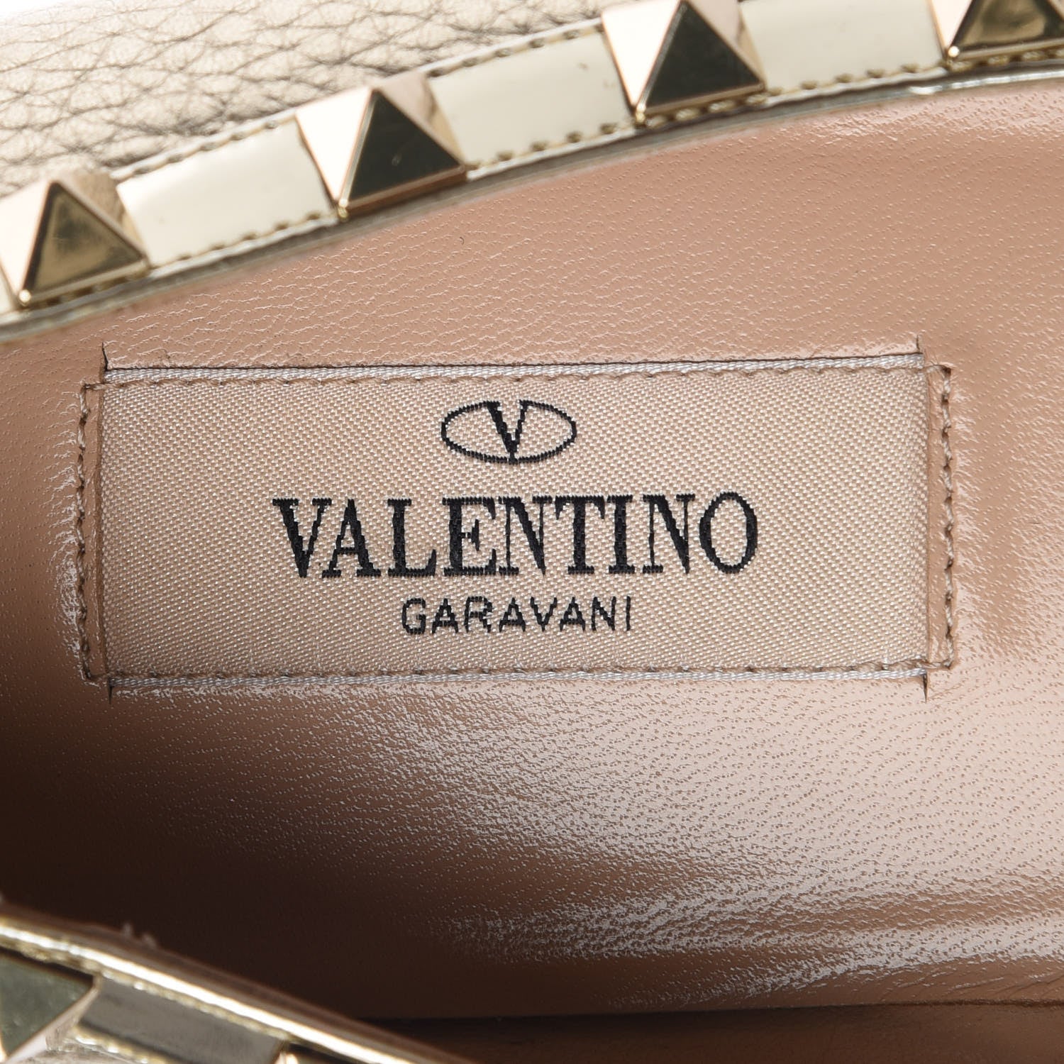 Valentino Garavani Metallic Pebbled Calfskin Rockstud Ballerina Flats 38.5 Platino 6 of 7