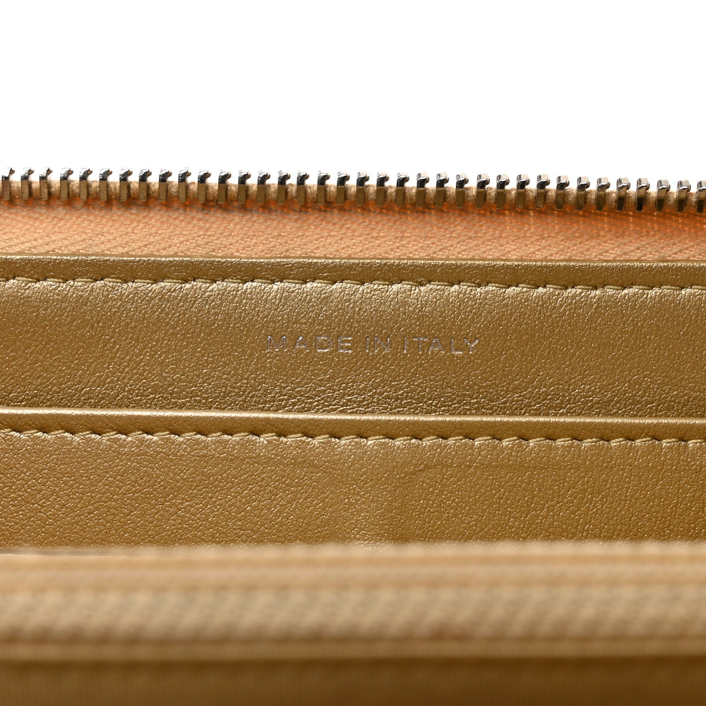 Metallic Lambskin Star Embossed Medium Zip Around Wallet Gold