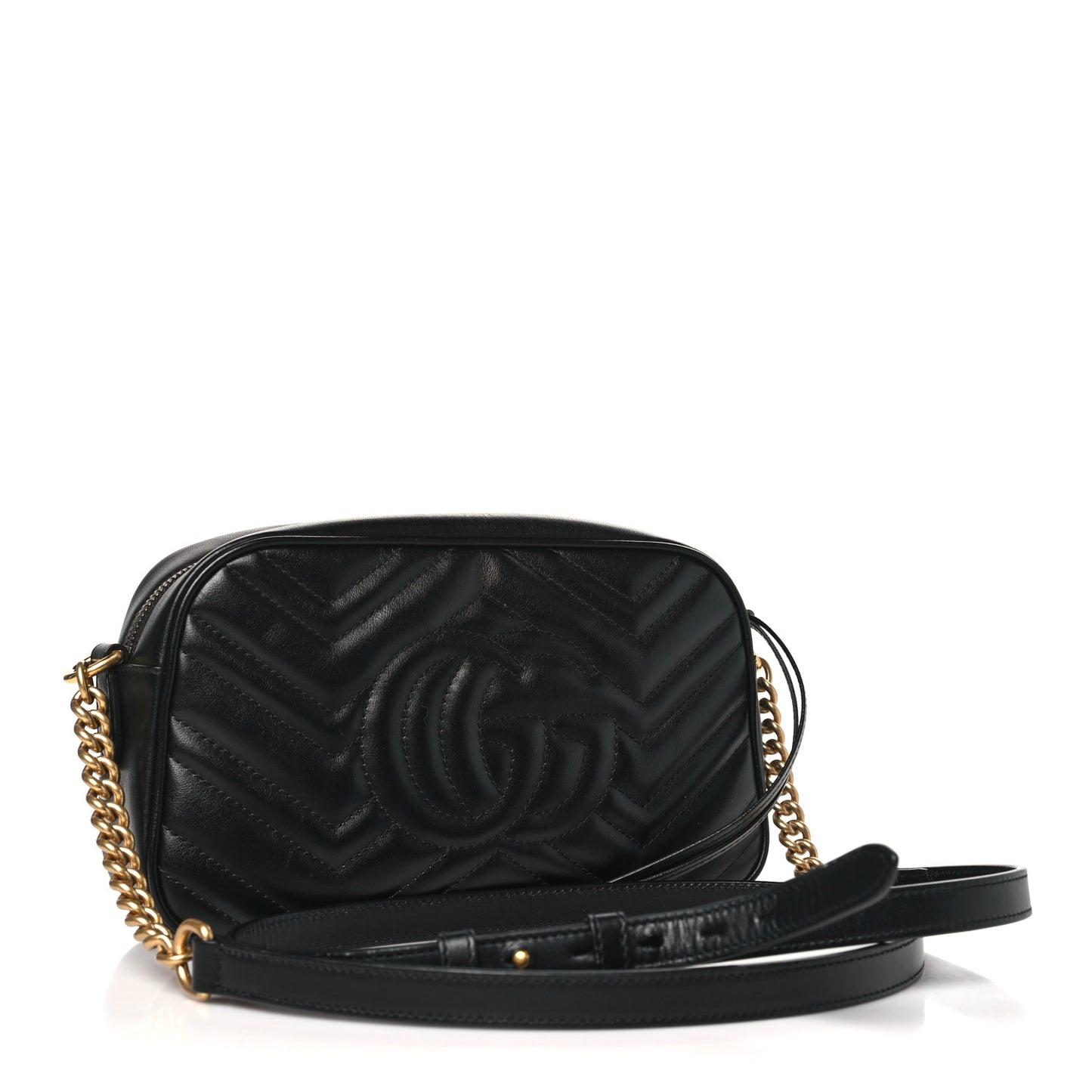 Calfskin Matelasse Small GG Marmont Chain Shoulder Bag Black