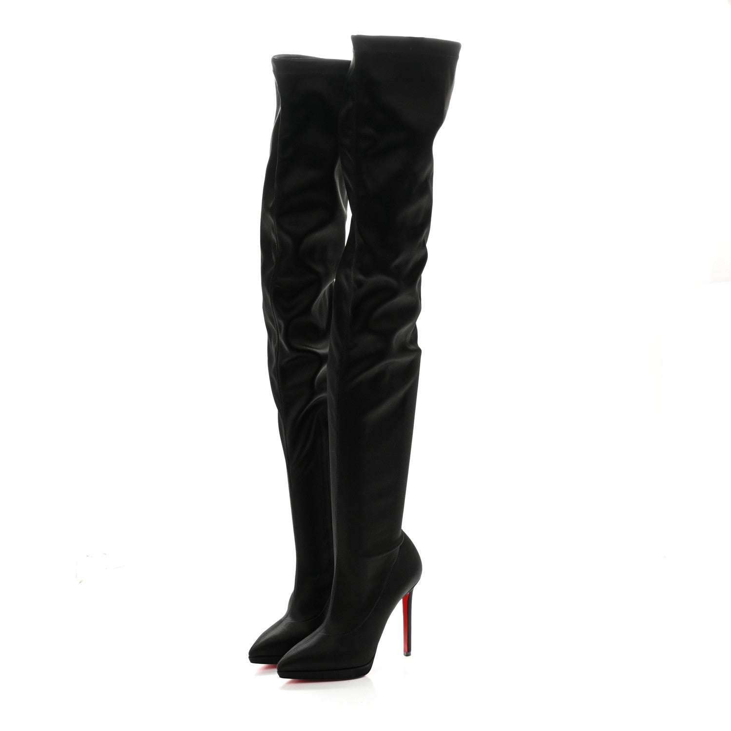 Christian Louboutin Crepe Satin Stretch Montana 120 Over The Knee Boots 38 Black 3 of 10