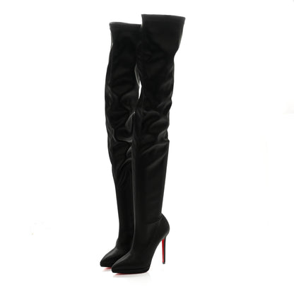 Christian Louboutin Crepe Satin Stretch Montana 120 Over The Knee Boots 38 Black 3 of 10