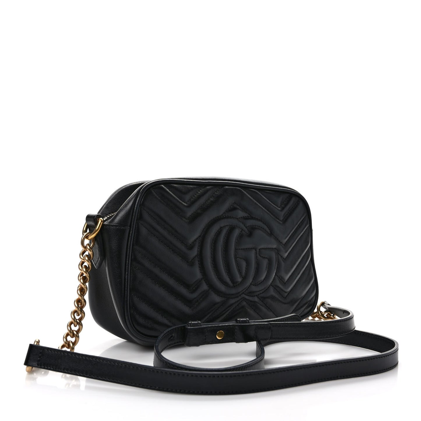 Calfskin Matelasse Small GG Marmont Chain Shoulder Bag Black
