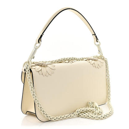 Valentino Garavani Calfskin Floral Embellished Monochrome Vlogo Loco Shoulder Bag White 3 of 12