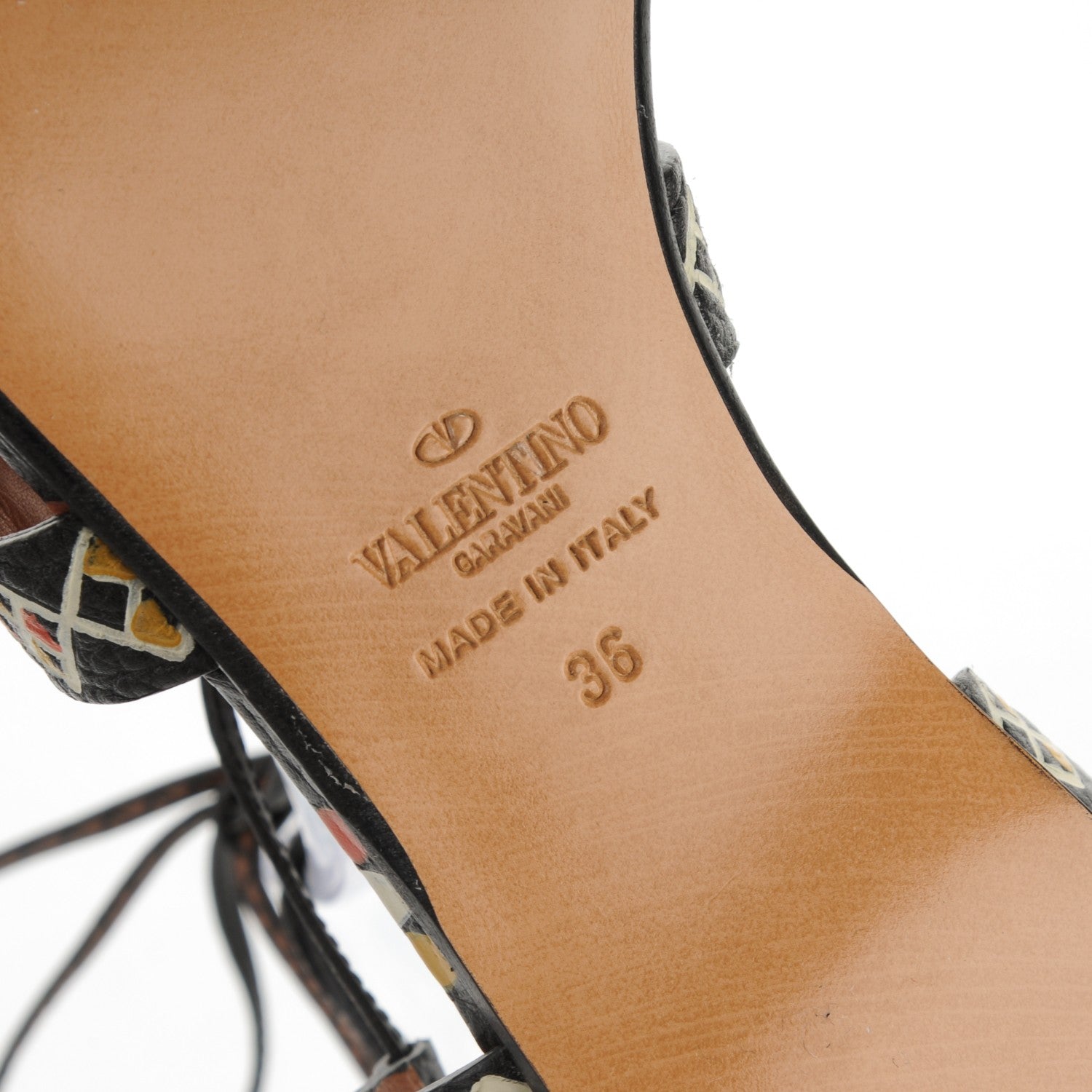 Valentino Garavani Calfskin Primitive Print Gladiator Sandals 36 Black Multi 6 of 7