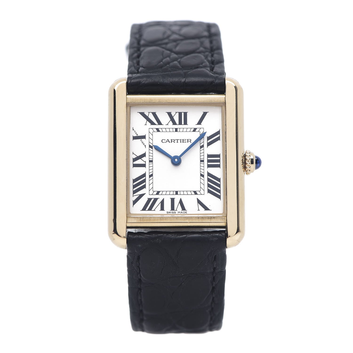Cartier Stainless Steel 18K Yellow Gold Alligator 24mm Tank Solo Quartz Watch 1 of 9