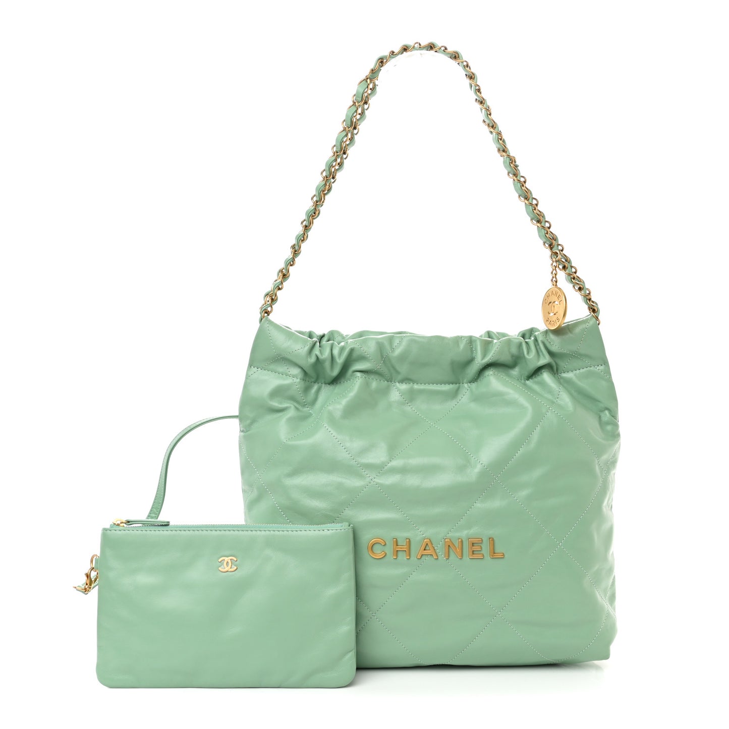 Shiny Calfskin Quilted Small Chanel 22 Light Green