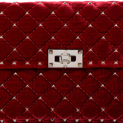 Valentino Garavani Velvet Medium Rockstud Spike Shoulder Bag Rosso Valentino 9 of 9