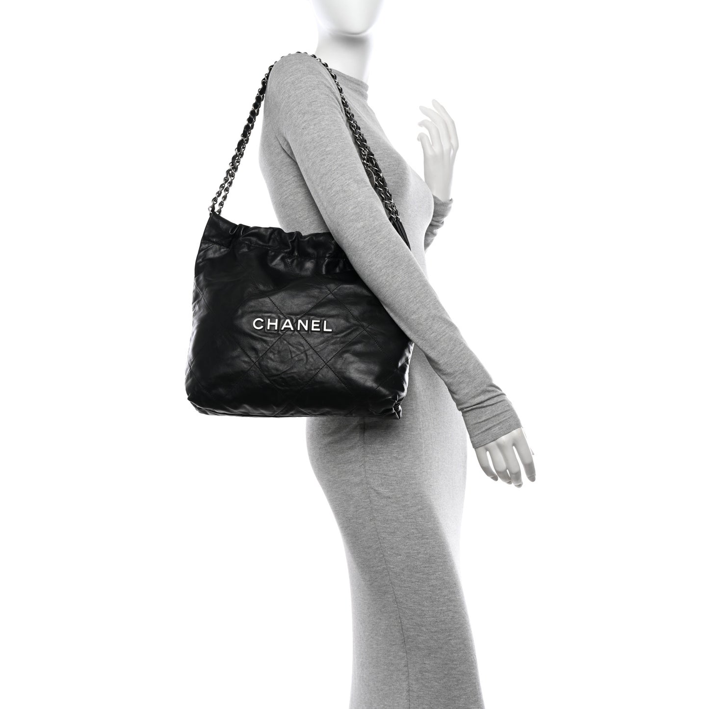 Shiny Calfskin Quilted Small Chanel 22 Black