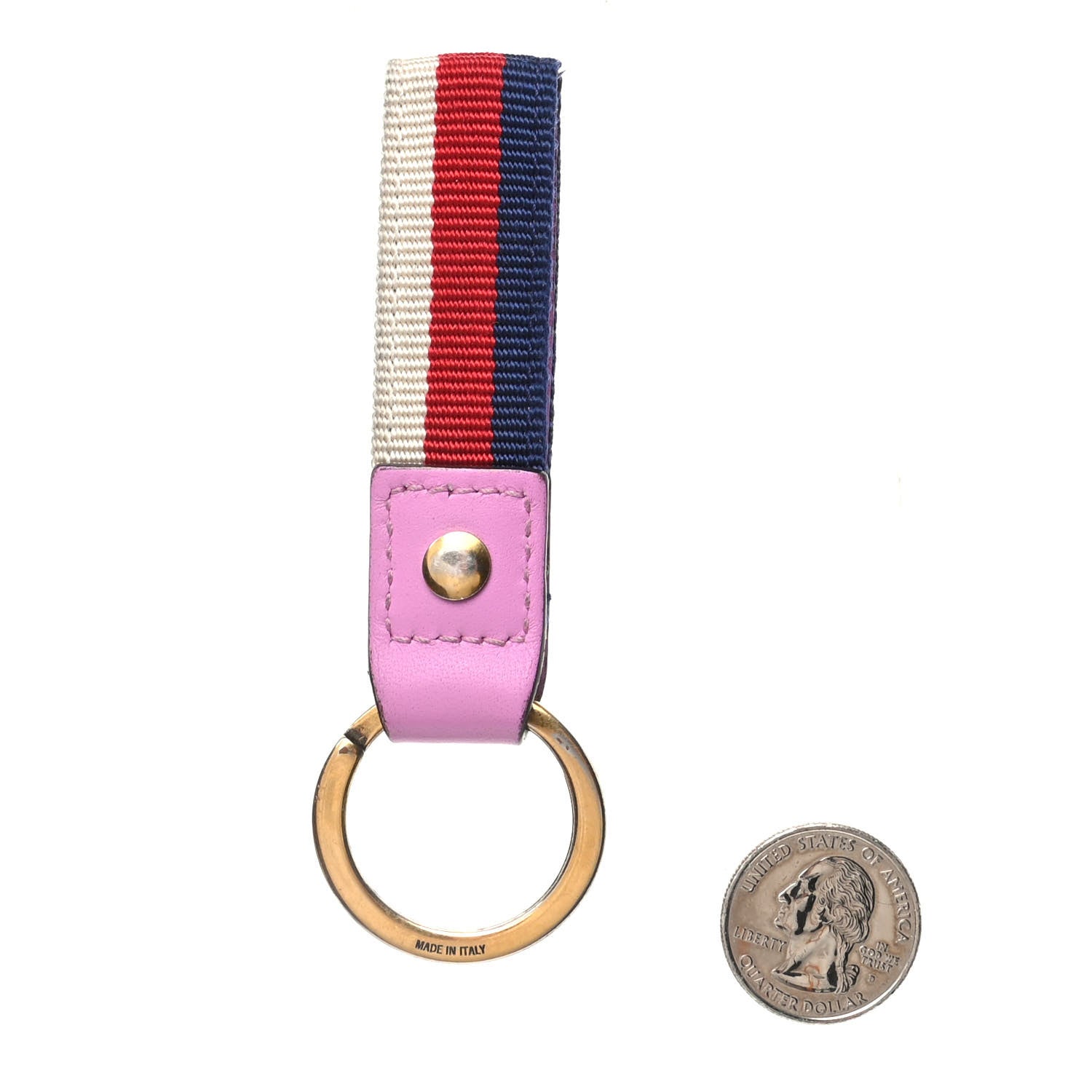 Gucci Web Nylon Pearl Heart Key Ring Candy Mousse Navy 2 of 4