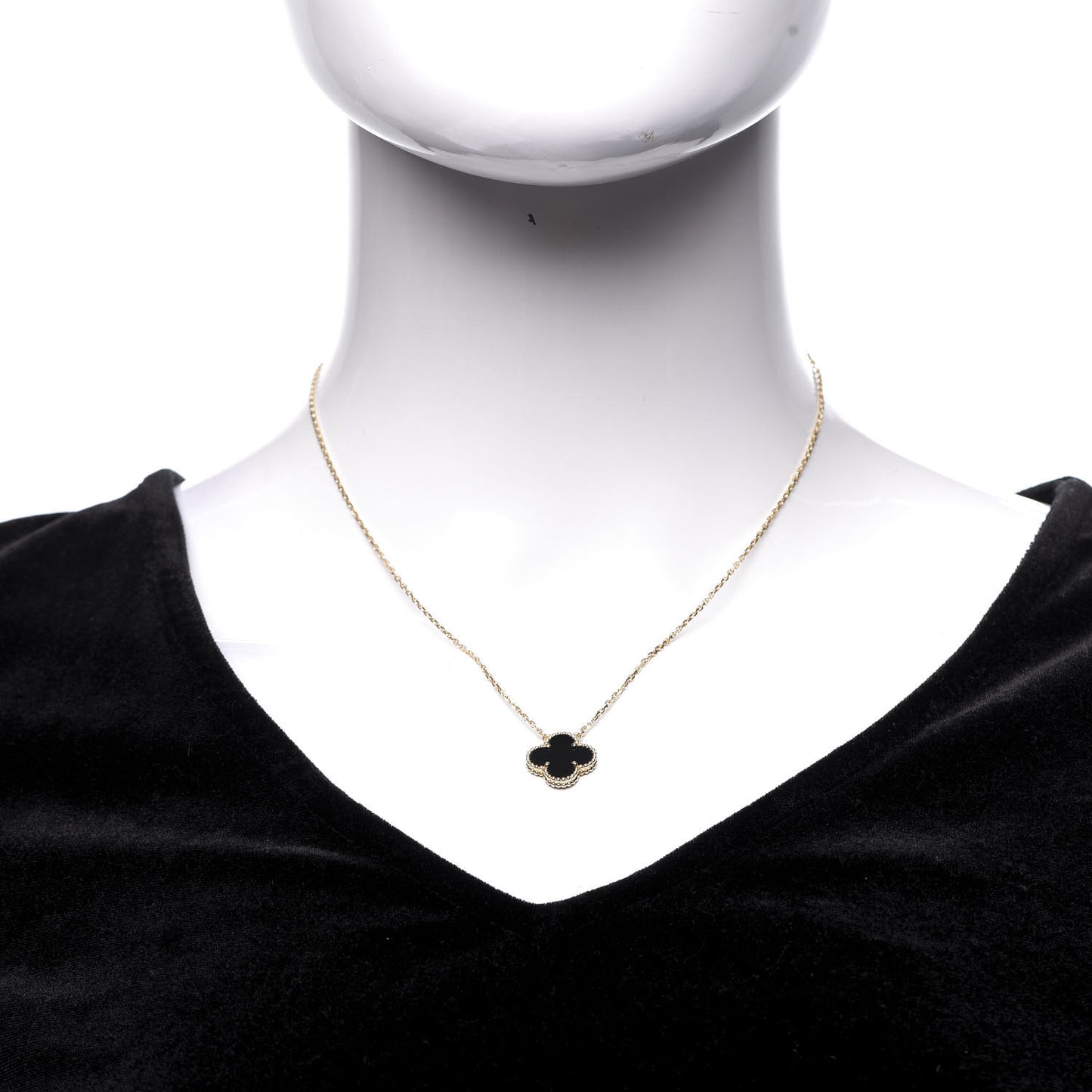 18K Yellow Gold Black Onyx Vintage Alhambra Pendant Necklace