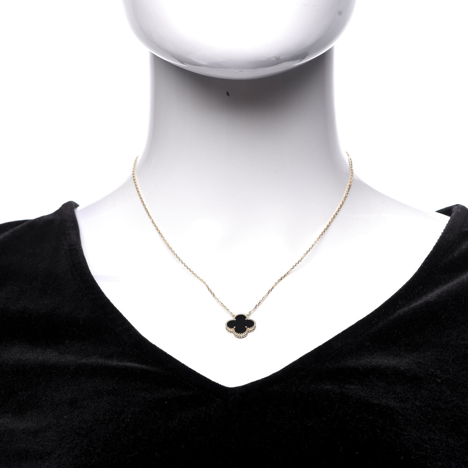Van Cleef & Arpels 18K Yellow Gold Black Onyx Vintage Alhambra Pendant Necklace 2 of 7