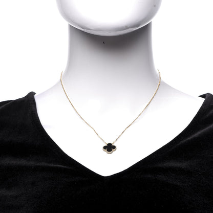 Van Cleef & Arpels 18K Yellow Gold Black Onyx Vintage Alhambra Pendant Necklace 2 of 7