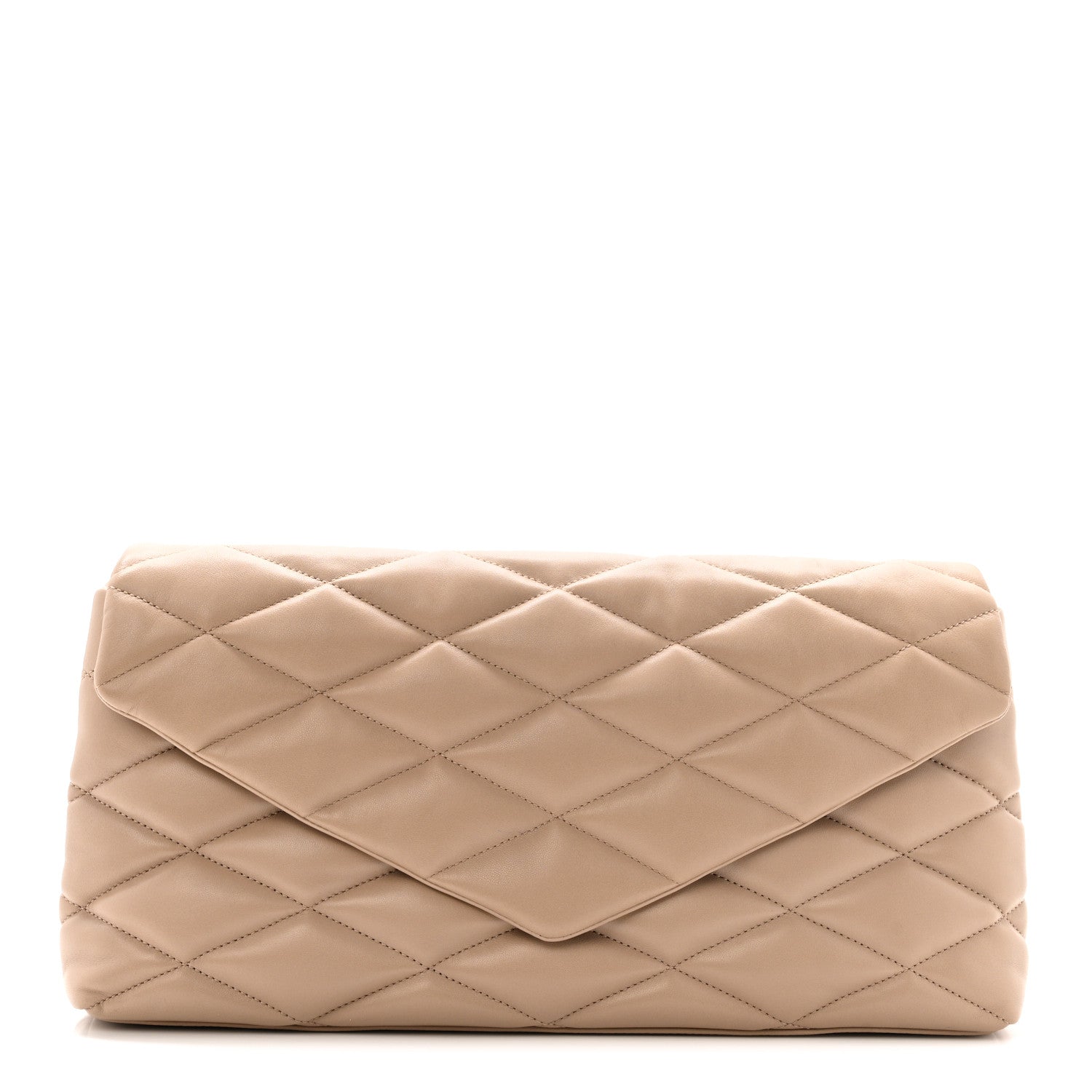 Saint Laurent Lambskin Quilted Sade Puffer Envelope Clutch Dark Beige 1 of 8