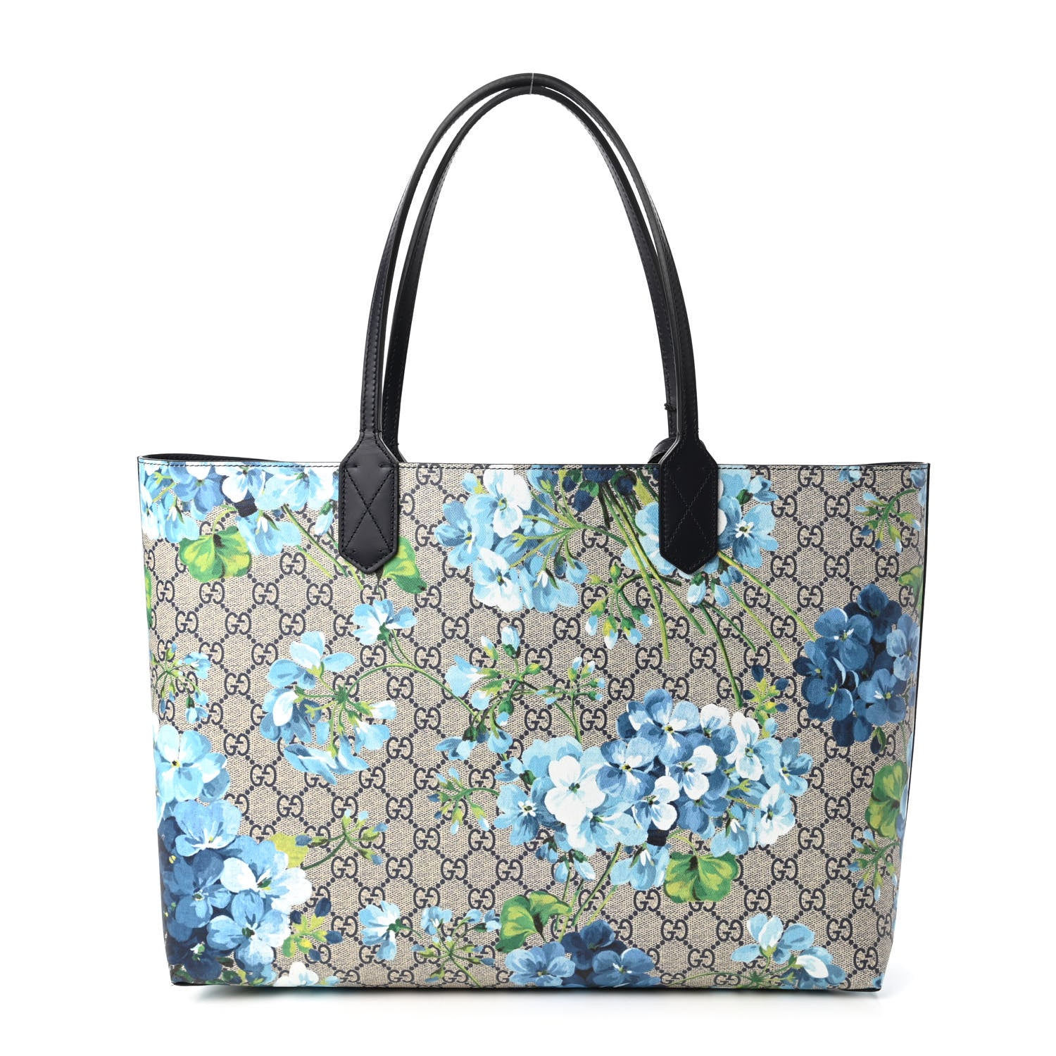 Gucci GG Supreme Monogram Blooms Medium Reversible Tote Beige Blue Navy 1 of 17
