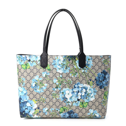 Gucci GG Supreme Monogram Blooms Medium Reversible Tote Beige Blue Navy 1 of 17