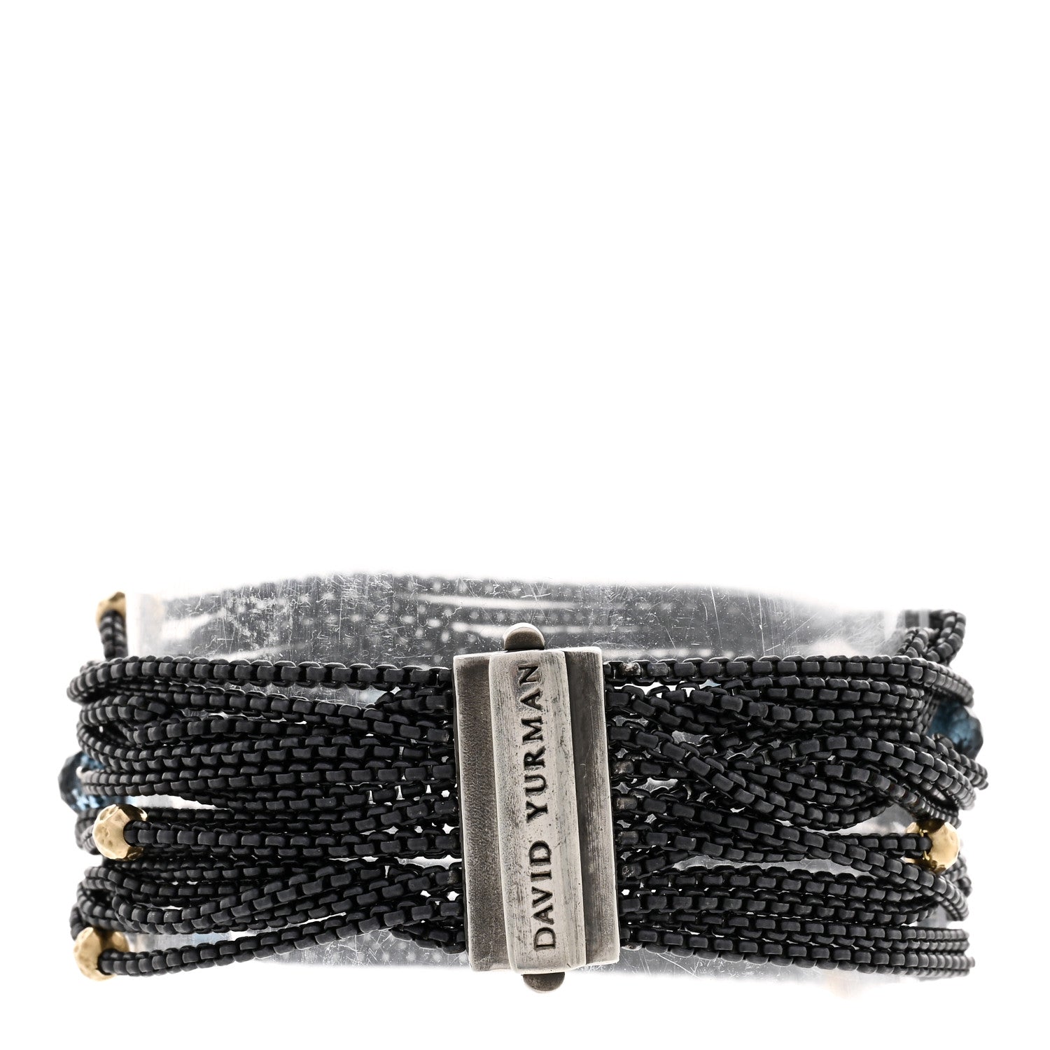 David Yurman Blackened Sterling Silver 18K Yellow Gold Blue Topaz Hematine Multi-Chain Bracelet 2 of 3