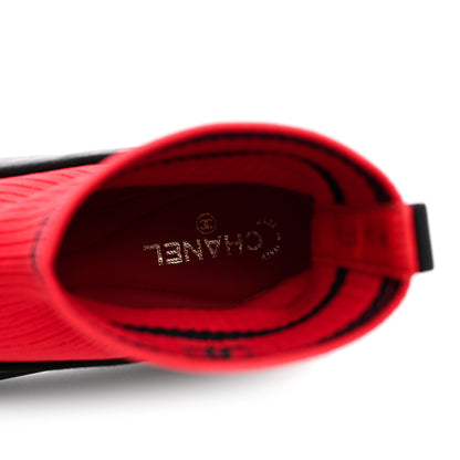 Chanel Lambskin Knit CC Ballerina Sneakers 37.5 Black Red 7 of 9