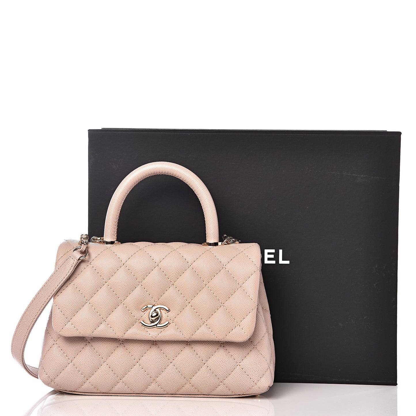 Caviar Quilted Mini Coco Handle Flap Beige
