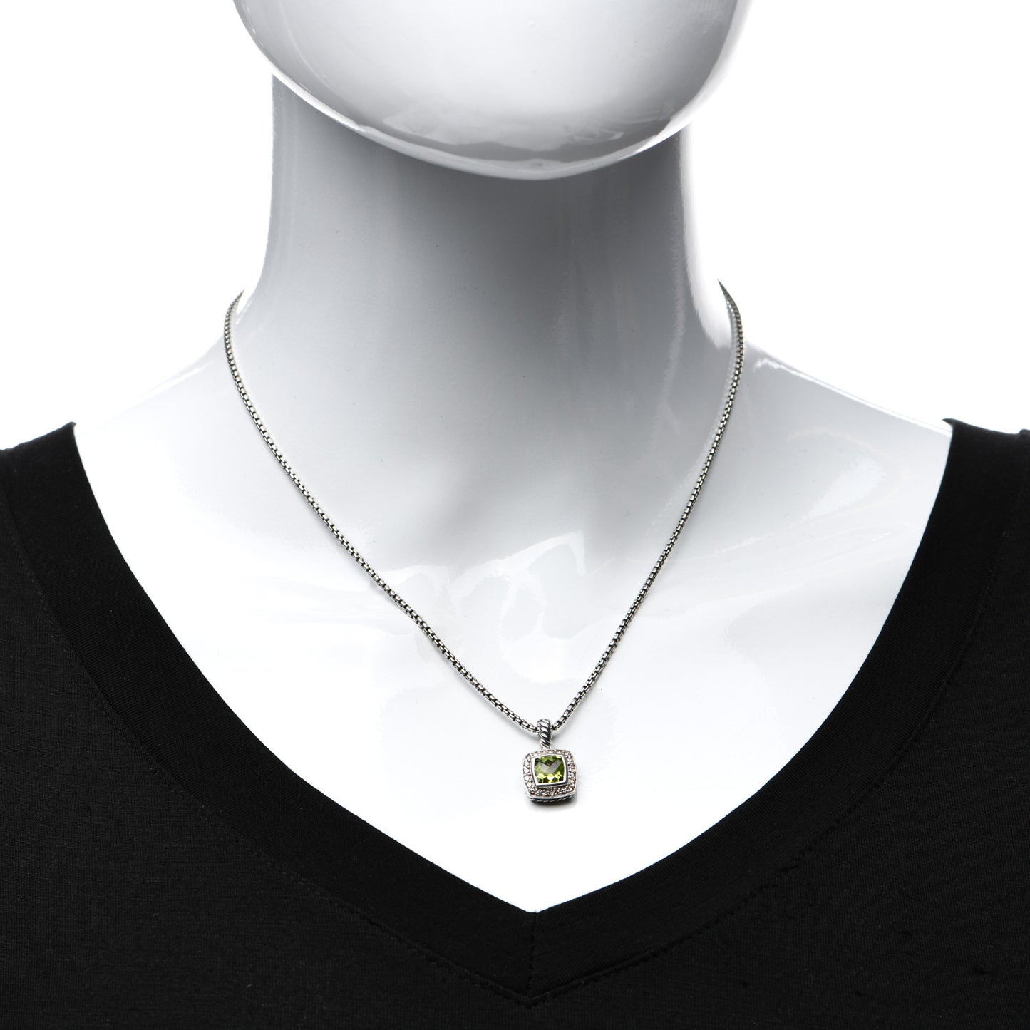 Sterling Silver Diamond Peridot 7mm Petite Albion Pendant Necklace