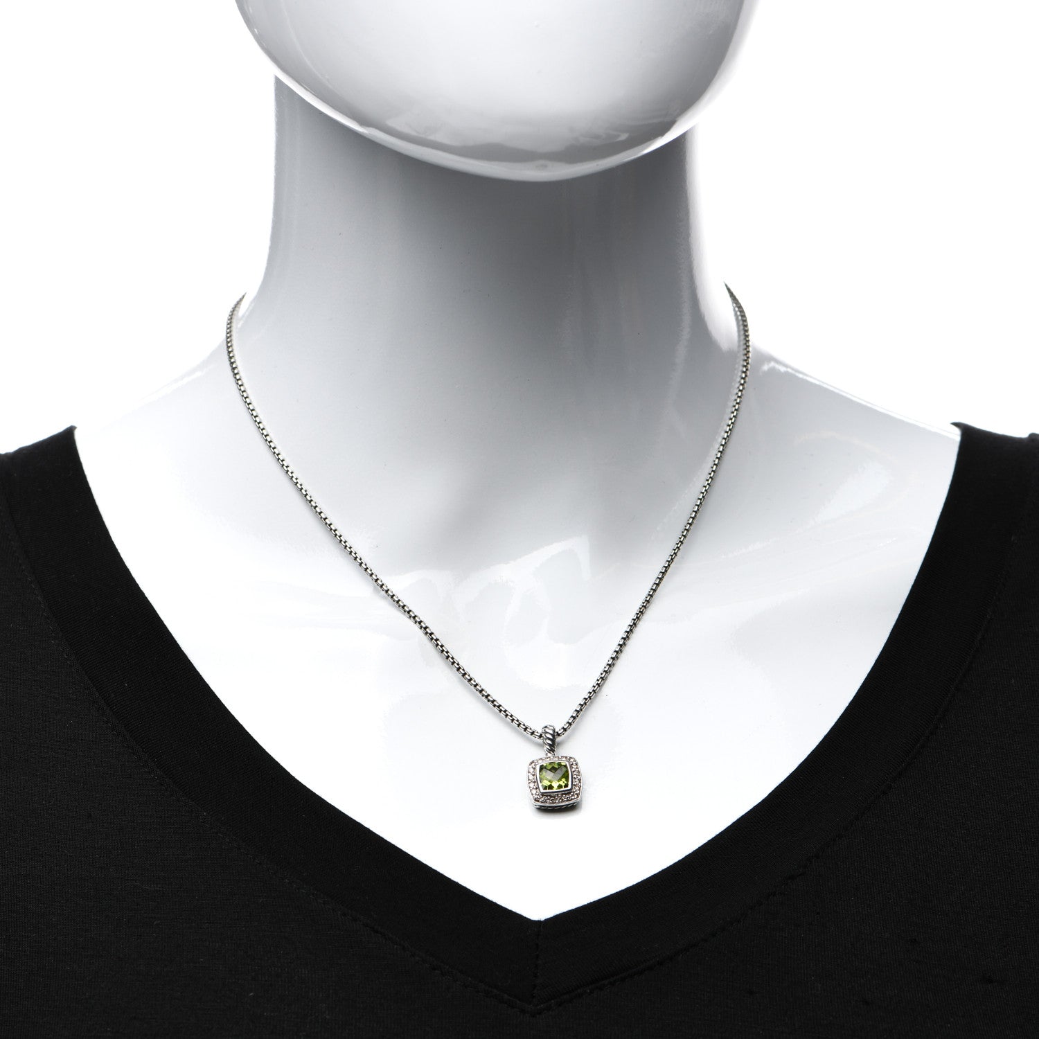 David Yurman Sterling Silver Diamond Peridot 7mm Petite Albion Pendant Necklace 2 of 4