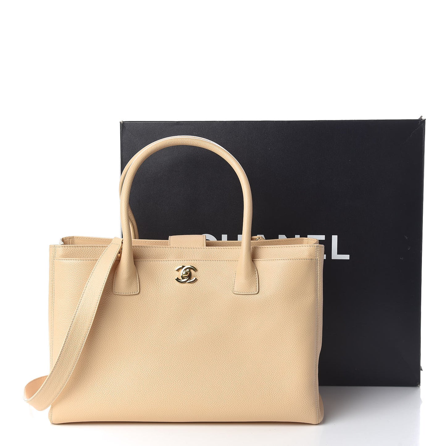 Calfskin Cerf Executive Shopper Tote Beige Clair